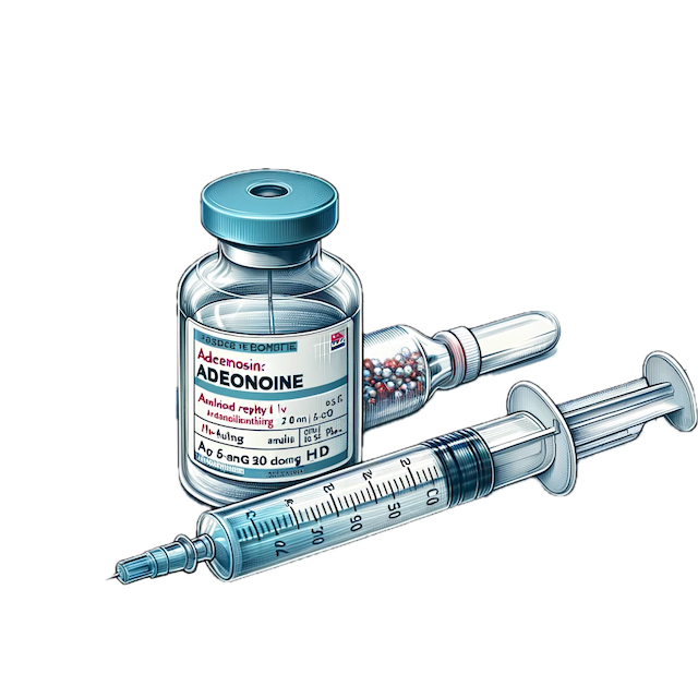 DALL·E 2024-an, focused illustration of adenosine, detailed, depicting its use in treating SVT with a rapid rhythm exceeding 150_min. The image includes deta copy